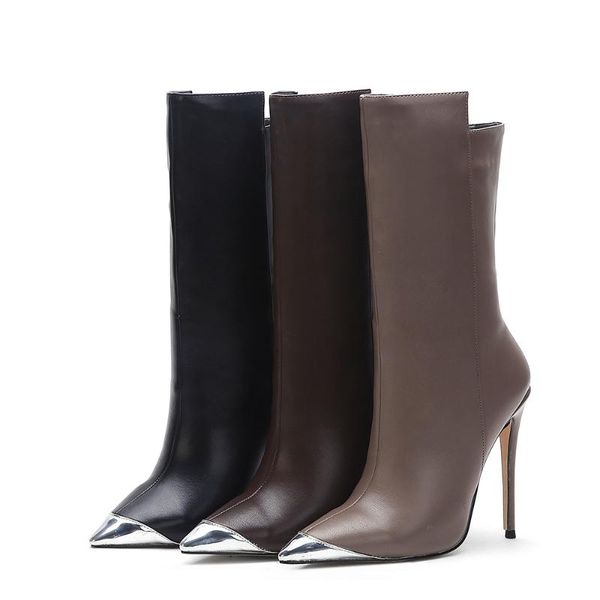 boots women ankle cap toe high heel booties, Black